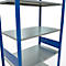 Rayonnage à emboîter MULTIplus150 - utilisable des 2 côtés - module de base - l. 1000 x P 600 x H 2500 mm - 6 étagères - capacité de charge par étagère 150 kg - renforcé par des traverses de longueur - acier - bleu gentiane RAL 5010