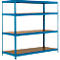 Rayonnage longue portée - ensemble complet - l. 1500 x P 800 x H 1600 mm - 4 étagères - capacité de charge par étagère 350 kg - laqué époxy - bleu ciel RAL 5015