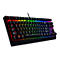 Schwarze mechanische Razer-Tastatur mit mehrfarbiger RGB-Beleuchtung. Die Tasten sind beleuchtet. Das Razer-Logo ist deutlich zu sehen.