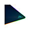 Ecke eines schwarzen Gaming-Mauspads mit mehrfarbiger RGB-Beleuchtung und Razer-Logo.