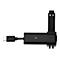 Schwarzer USB-C-Adapter mit Wabenstruktur und senkrechter Halterung vor weißem Hintergrund.