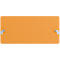 A rectangular, orange object with two white metal clips on the sides.