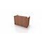 Wooden reception desk. Brown wood surface, with straight lines. Minimalist design. On a white background.