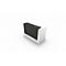 White reception desk with black top on a white background.