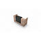 Wooden reception desk with a black storage, isolated on a white background.
