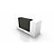 A rendering of a reception desk, white with a black front.