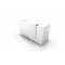 White reception desk, simple design, photographed slightly diagonally, on a white background. Reflection.
