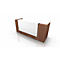 A modern reception desk in brown and white. The counter has a white surface and a wood-look cladding.