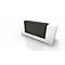 Modern reception desk, white with anthracite front. Minimalist design on white background.