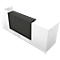 White reception desk with black front panel.