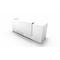 White reception desk with slanted lines. The surface is smooth and reflective. Clear, modern design.
