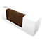 White reception desk with brown counter top. Perspective view.