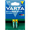 Two yellow-green VARTA rechargeable batteries with packaging. Inscription: VARTA Recharge Accu Power.