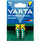 Two Varta AA batteries. Blue packaging with white lettering, yellow batteries.