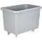 Grey transport box on wheels. Rectangular shape with rounded corners and a slightly raised edge.