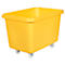 Yellow plastic box with rollers, rectangular.