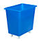 Blue transport container with wheels.