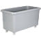 Gray rectangular tub on wheels. The tub has rounded corners and a raised edge.