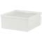 White, rectangular plastic box with transparent lid. On a neutral background.