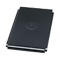 Dark rectangular cover with embossed logo.