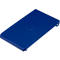 Blue rectangular lid with rounded edges and a circular logo.