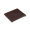 Brown, rectangular cover, slightly angled, with a round detail in the middle. A hook is visible on the side.