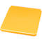 Yellow, square bowl with raised edge. A logo is embossed in the center.