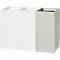 Triple trash bin, white and gray. Two handles at the top. Round details are visible on the sides.
