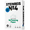 Weiße Papierpackung mit großem Schriftzug "STEINBEIS Nº4". Darunter: "ReThinking Paper". Aufschrift: 100% Recyclingpapier.