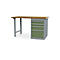 Reihenwerkbank Bedrunka+Hirth, Buche-Multiplex-Arbeitsplatte, 4 x Schub schmal & 1 x Schub breit, abschließbar, bis 1000 kg, B 2000 x T 750 x H 859 mm