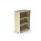 Beige boekenrek met drie compartimenten, geïsoleerd op een witte achtergrond.