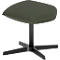 Tabouret avec assise rembourrée vert olive sur une base en croix métallique noire sur fond blanc.