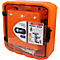 Orangener Erste-Hilfe-Kasten mit transparentem Deckel. Aufschrift: Electrical Rescue Kit, Sibille Safe, 25 kV.