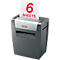 Paper shredder shredding paper with the number 6 on it. Logo: Rexel.