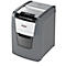 Gray Rexel paper shredder. Control buttons are above the paper entry. The collection bin is visible.
