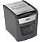Gray paper shredder with silver elements. "Optimum AutoFeed+ 50X" at the top, "Automatic" below, and a "Rexel" logo.