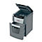 Gray shredder with open lid and pulled-out collection drawer. The 'Rexel' logo is visible.