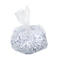 A transparent plastic bag filled with shredded paper. The bag is tied at the top.