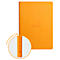 Gelbes Notizbuch mit detailreicher Naht. Logo 'RHODIA' geprägt.
