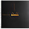 Schwarzes Spiralnotizbuch mit orangefarbenem Rhodia-Logo und Schriftzug.