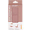 Product packaging for a mobile phone stand, light brown with white lettering and logo.