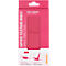 Pink mobile phone stand in packaging with print. The packaging has text: RHODIA, Support Téléphone Mobile, Easy to assemble.