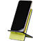 A black smartphone in a yellow and black holder. The screen is black.