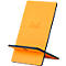 Orange Rhodia phone stand. The Rhodia logo is visible on the stand in orange lettering. Black accents on the edges.