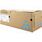 Karton mit Aufdruck "Print Cartridge Cyan SP C310E". Blaue Kreise auf braunem Karton, mit Symbolen und weißem Label.