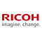RICOH-Logo: Rotes Logo mit dem Schriftzug "RICOH", darunter in Grau "imagine. change."