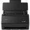 Schwarzer Dokumentenscanner Ricoh ScanSnap mit ausgeklapptem Vorlageneinzug vor neutralem Hintergrund.