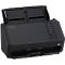 Schwarzer Ricoh SP-1120N Dokumentenscanner vor weißem Hintergrund.