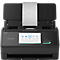 Schwarzer Ricoh ScanSnap Dokumentenscanner mit Touchscreen und eingelegtem Beleg.
