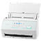 Weißer Ricoh ScanSnap Dokumentenscanner mit Touchscreen-Display und geöffnetem Papierfach.